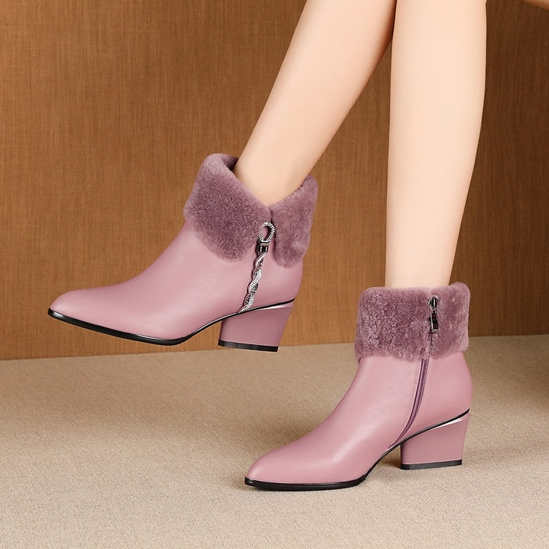 Lovely Ladies Ankle Boots Winter Warm in Pink