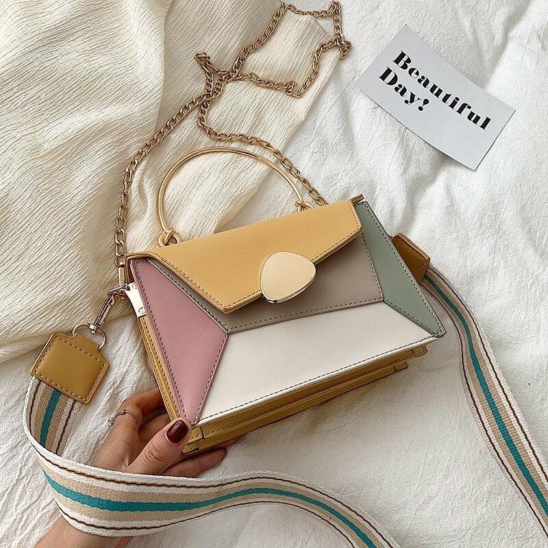 Contrast Leather Crossbody Shoulder Bag