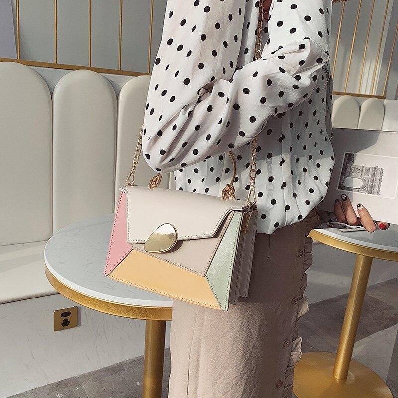 Contrast Leather Crossbody Shoulder Bag