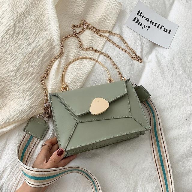 Contrast Leather Crossbody Shoulder Bag