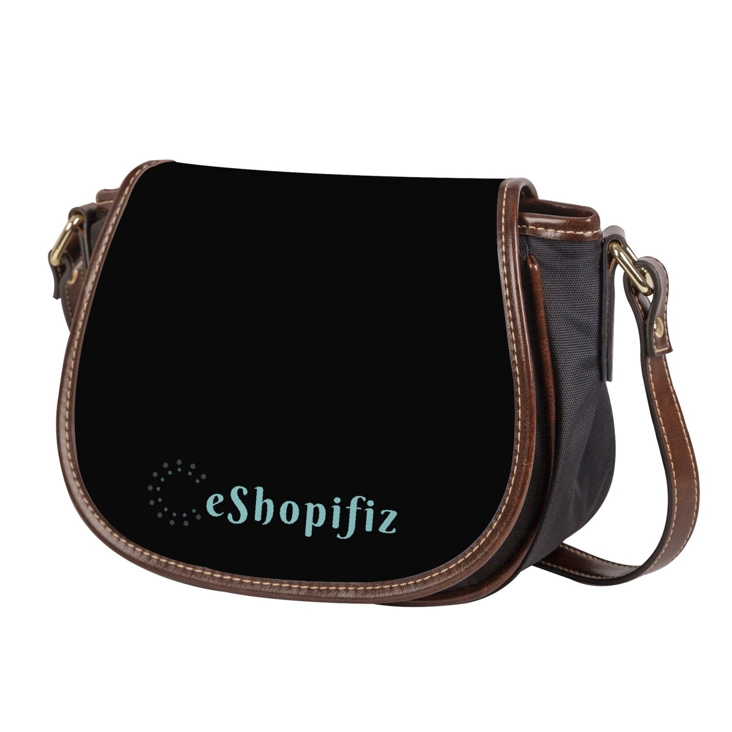 PU Black Leather Flap Saddle Bag