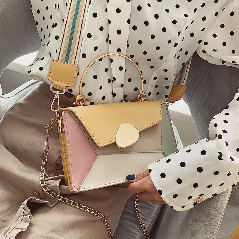 Contrast Leather Crossbody Shoulder Bag