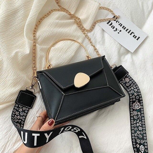 Contrast Leather Crossbody Shoulder Bag