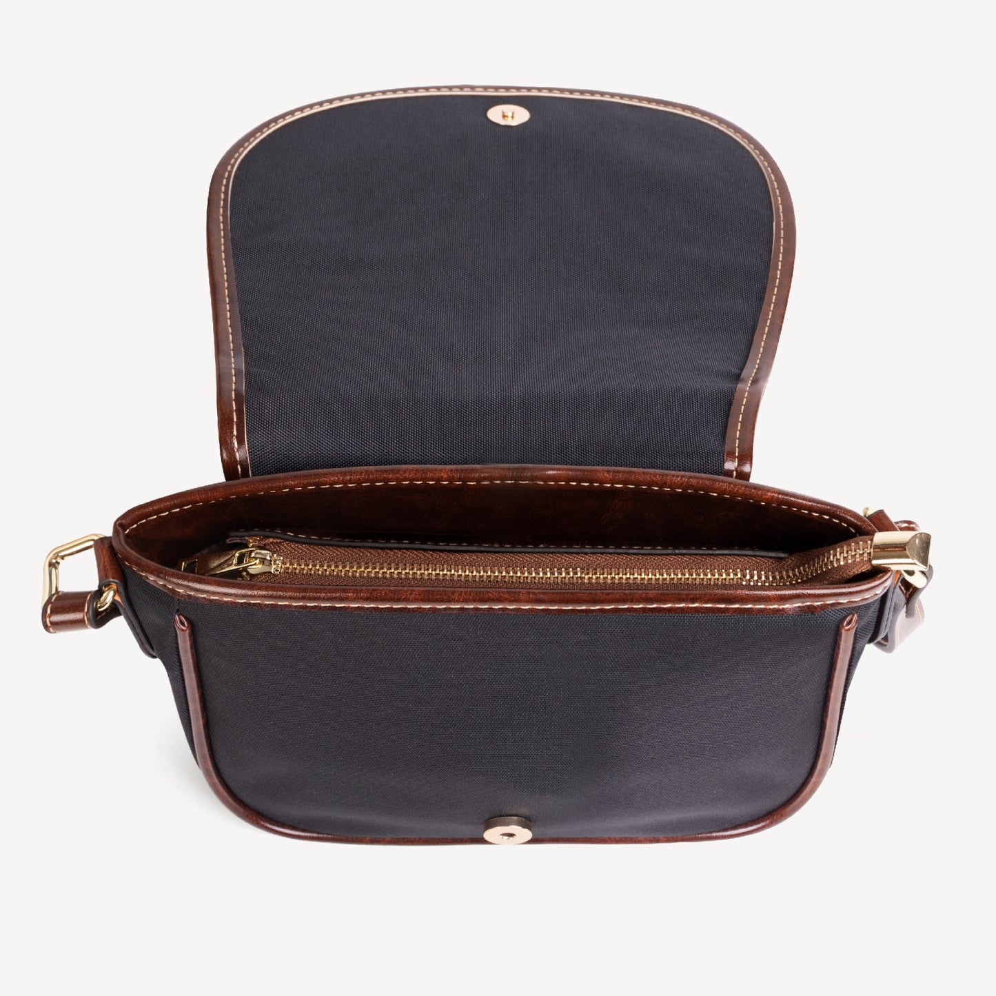 PU Black Leather Flap Saddle Bag
