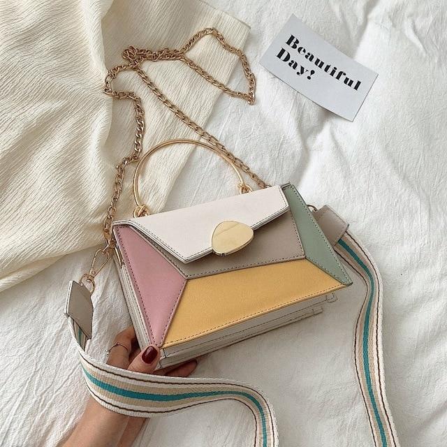 Contrast Leather Crossbody Shoulder Bag
