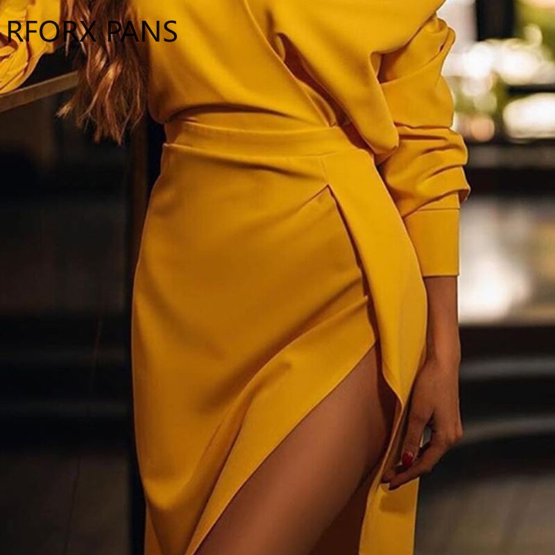 Ladies Dress Solid V Neck Slit Bodycon Dress
