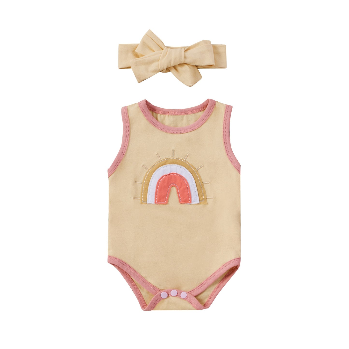 2Pcs Sleeveless Baby Girl Jumpsuit with Headband