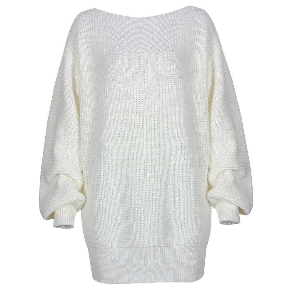 Ladies off-the-shoulder lantern sleeve knitted sweater or dress