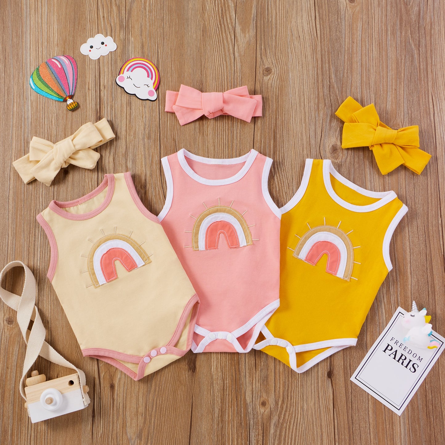 2Pcs Sleeveless Baby Girl Jumpsuit with Headband