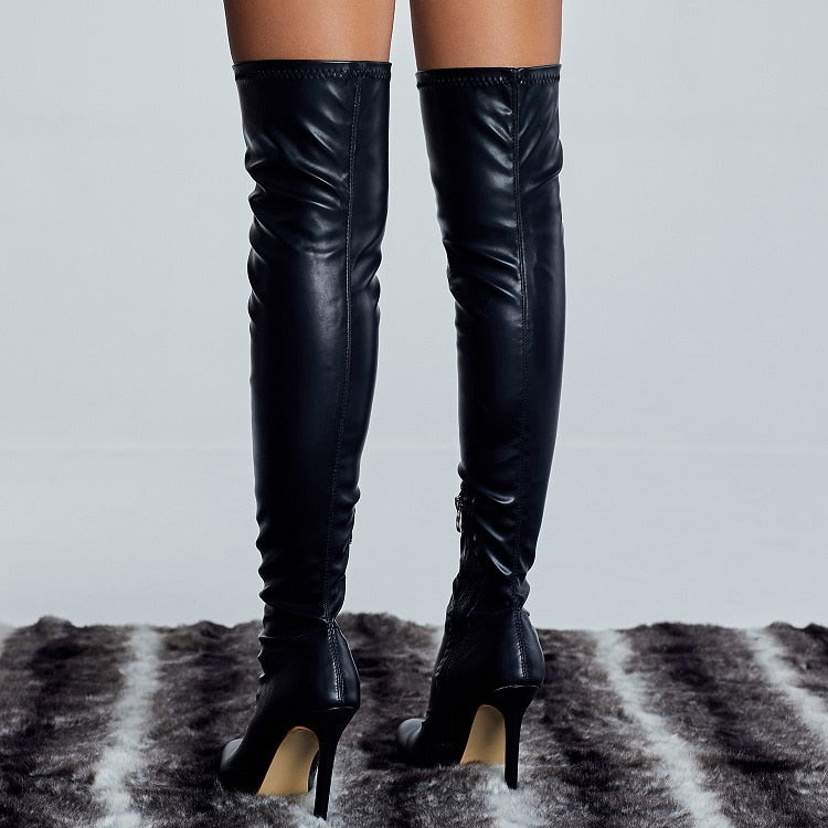 High Heel Slip-on Knee high Boot Shoes with Pointed Toe