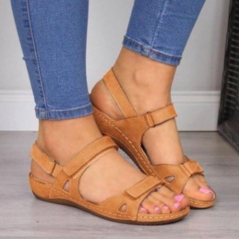 Womens Flats Sandals - Three Color Stitching
