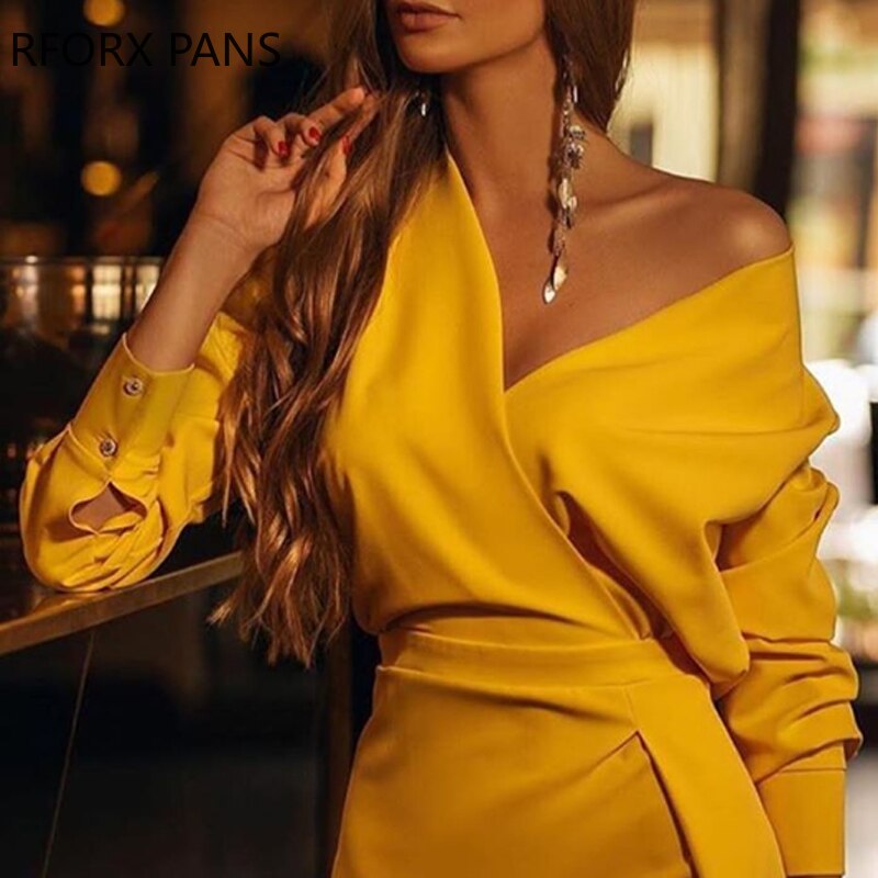 Ladies Dress Solid V Neck Slit Bodycon Dress