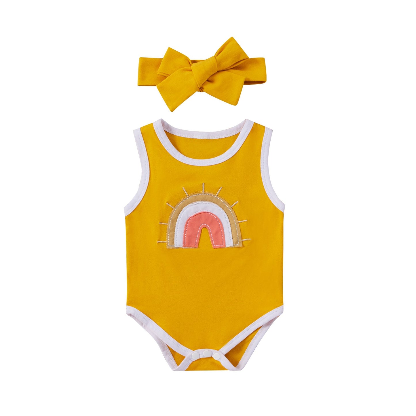 2Pcs Sleeveless Baby Girl Jumpsuit with Headband