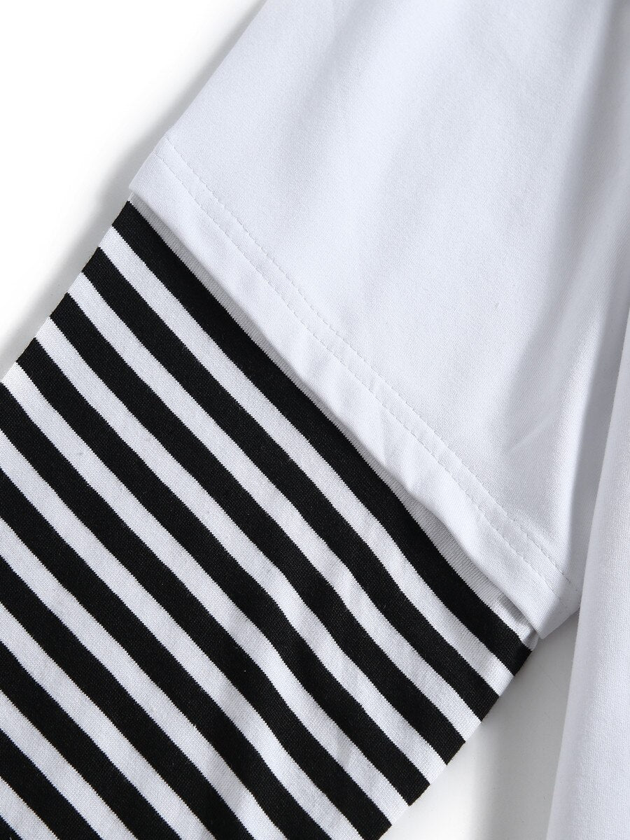 Black white Striped Hip Hop T-shirts Boys and Girls Cotton T-Shirt