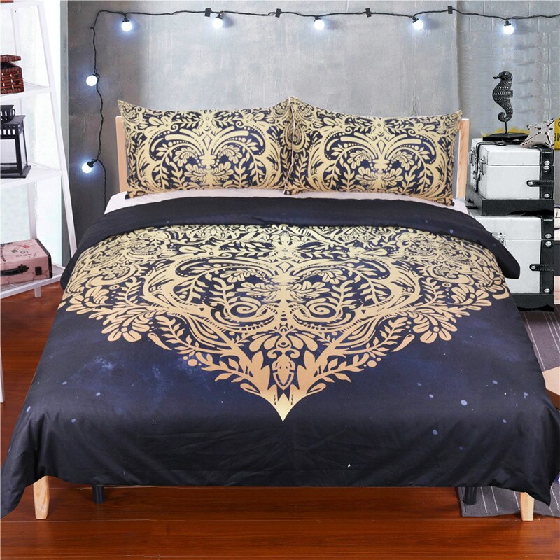 Flower Love Gold Luxurious 3D Bedding Sets Printed Duvet Cover Set Queen King Twin Size
