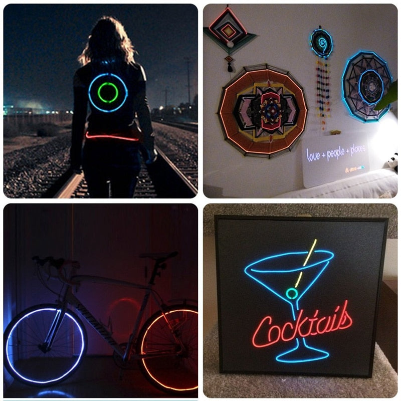 Flexible Neon Light 1m/3m/5M 3V Glow EL Wire Rope tape Cable Strip LED Neon Lights Shoes Clothing Car waterproof led strip