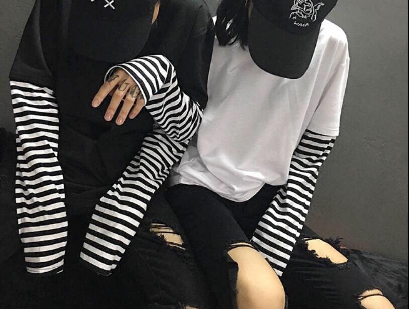 Black white Striped Hip Hop T-shirts Boys and Girls Cotton T-Shirt