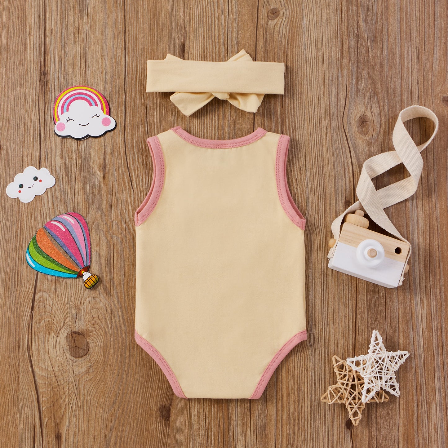 2Pcs Sleeveless Baby Girl Jumpsuit with Headband