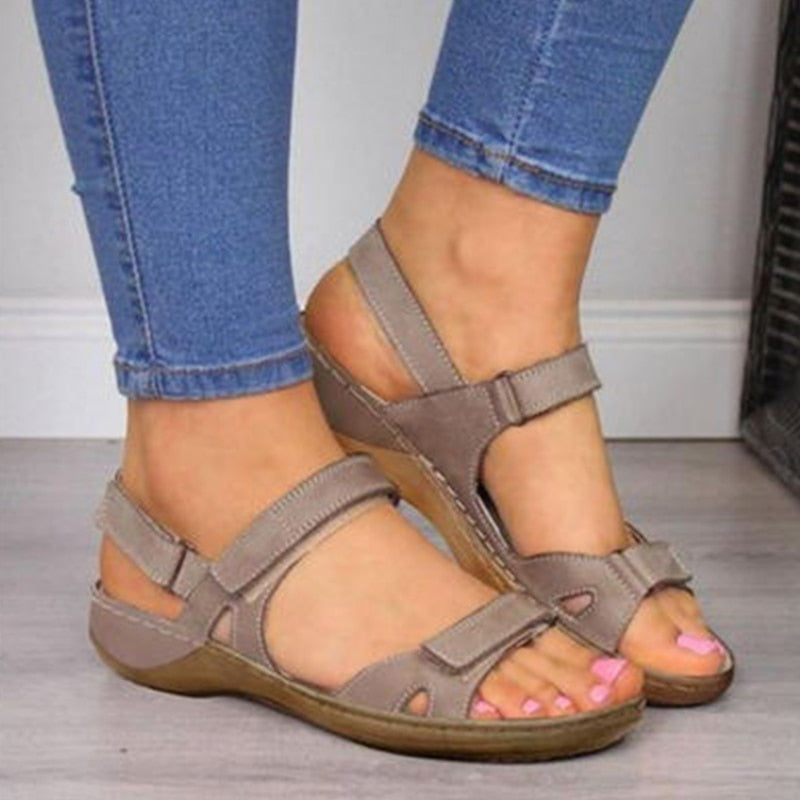 Womens Flats Sandals - Three Color Stitching