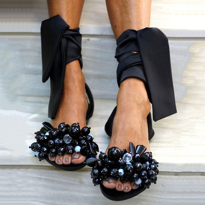 Women’s Flats Ankle Strap Handmade Beaded Sandals