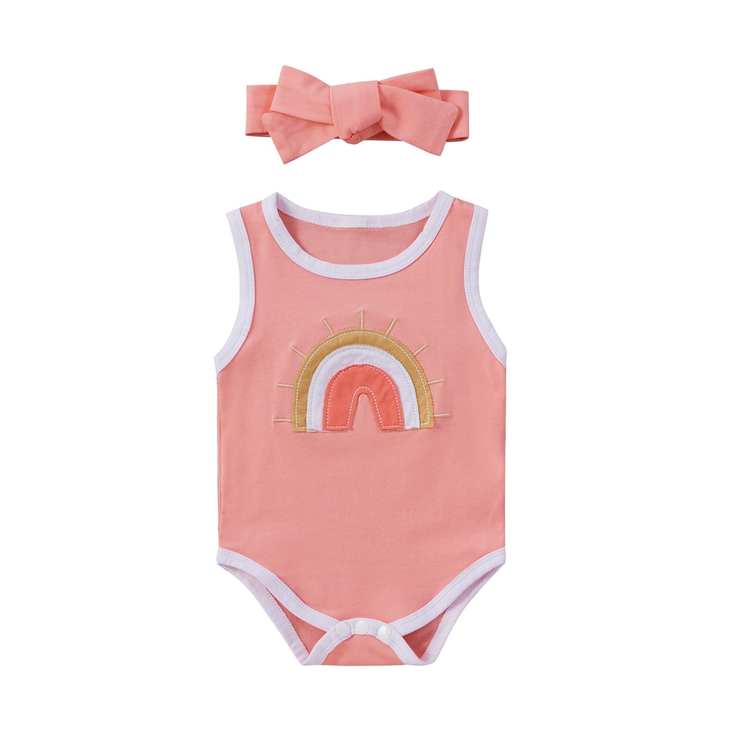 2Pcs Sleeveless Baby Girl Jumpsuit with Headband
