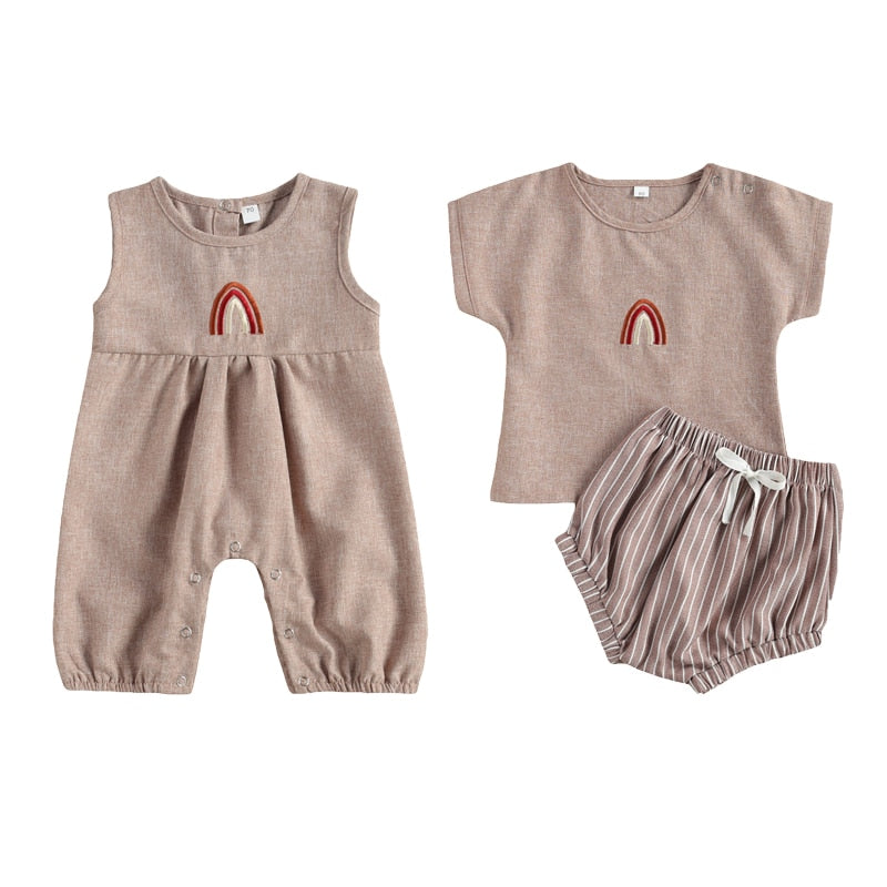 Baby Romper/Clothes Sets Rainbow Print Tops Shorts/Sleeveless Jumpsuits
