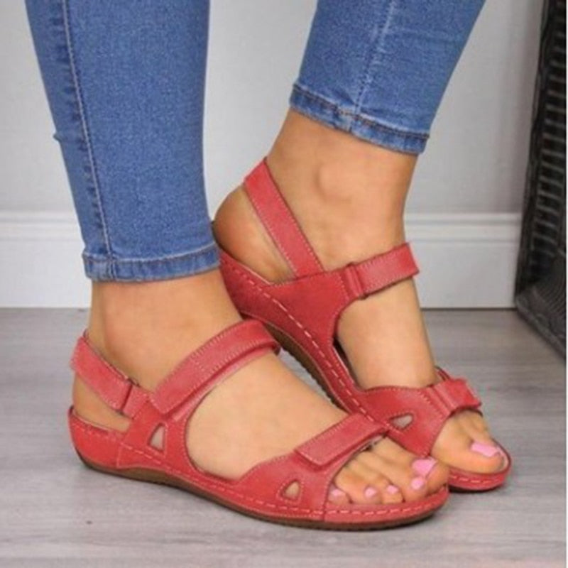 Womens Flats Sandals - Three Color Stitching