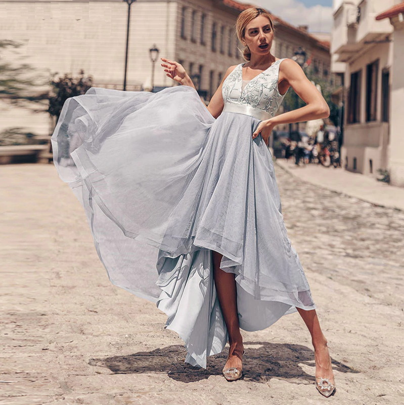 Classy Womens Asymmetrical Tulle Ladies Prom Dress