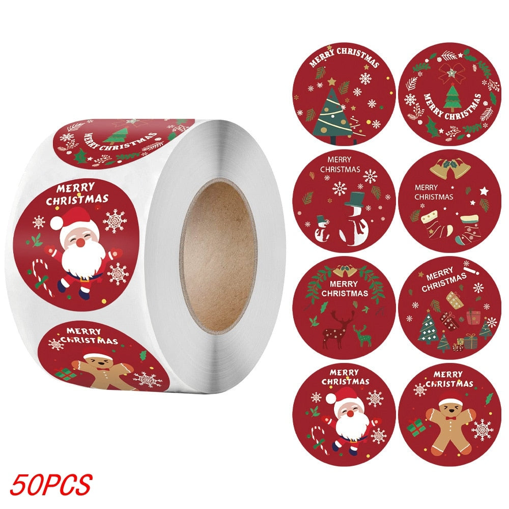50-500Pcs Christmas Tree Santa Clause Merry Christmas Stickers - 2.5cm