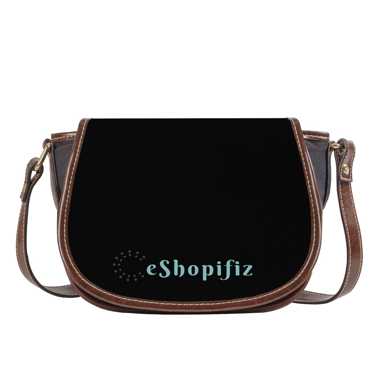 PU Black Leather Flap Saddle Bag