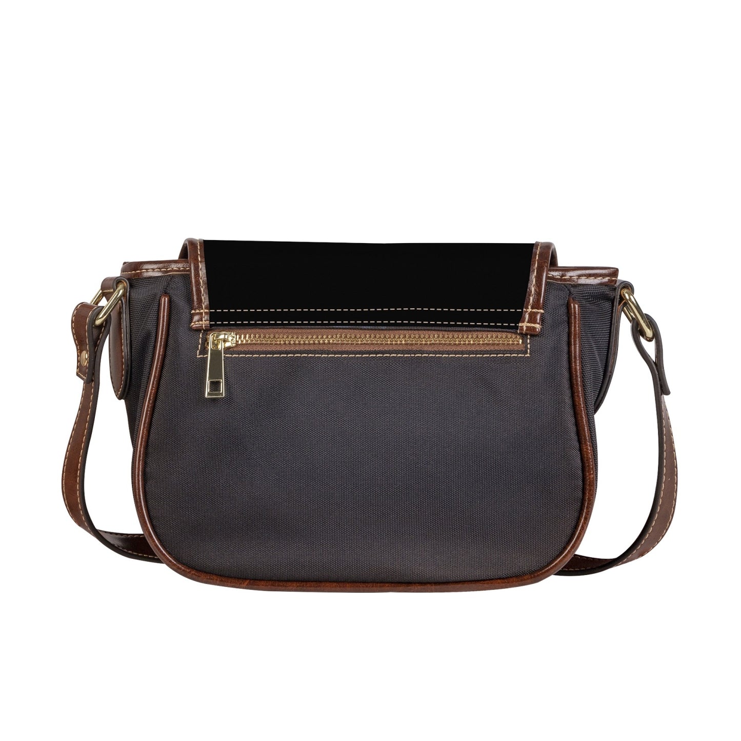 PU Black Leather Flap Saddle Bag