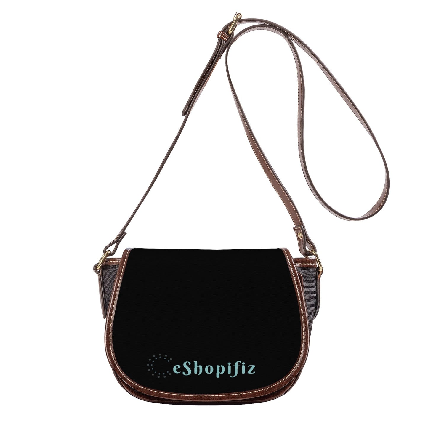 PU Black Leather Flap Saddle Bag
