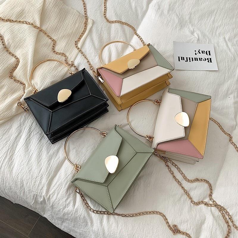 Contrast Leather Crossbody Shoulder Bag