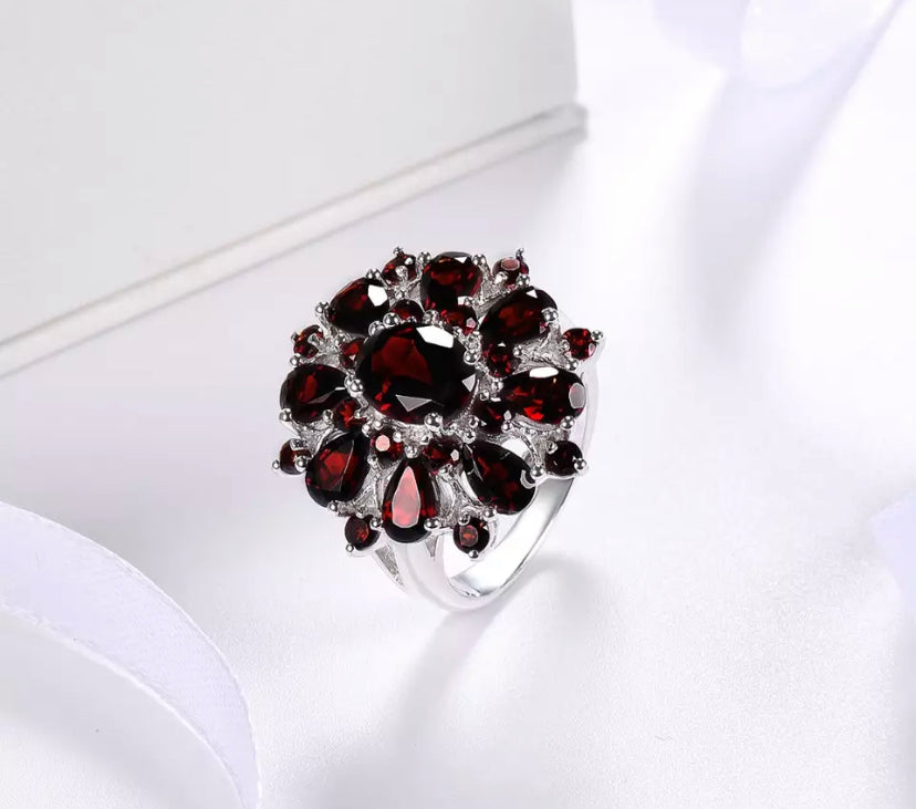 Silver Garnet Ring 925 Gemstone 7.54ct Natural Black (Order Only)
