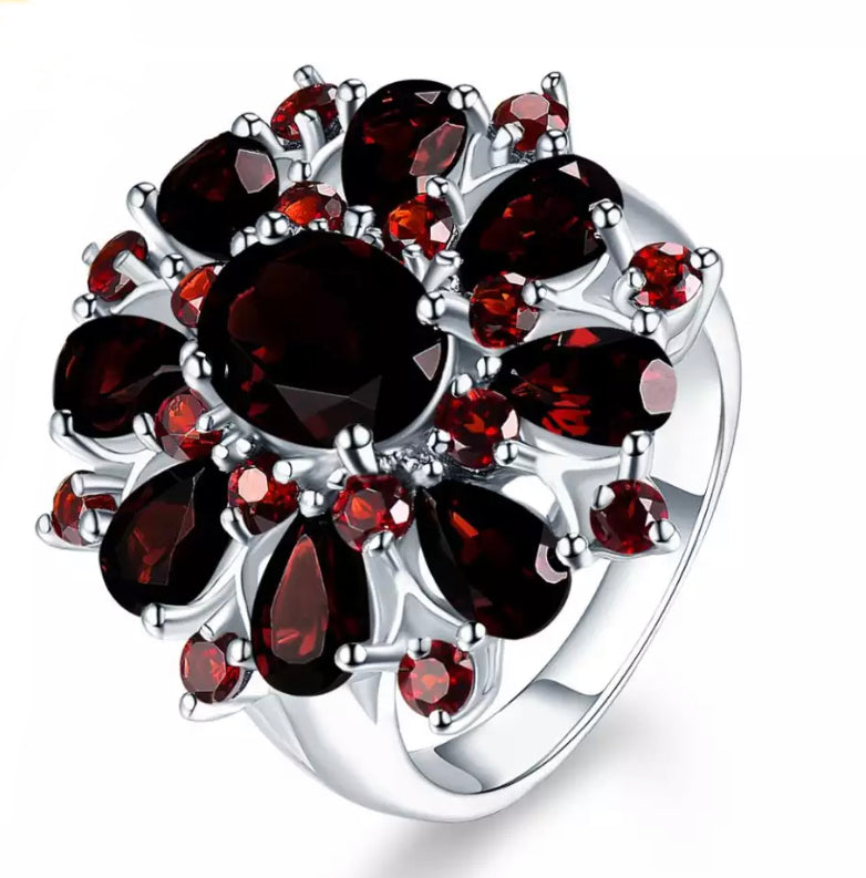 Silver Garnet Ring 925 Gemstone 7.54ct Natural Black (Order Only)