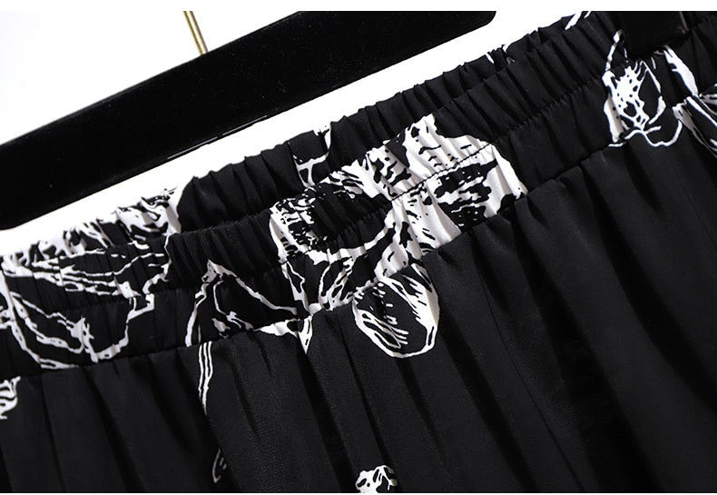 Womens Floral Print Black Long Trousers 3XL - 7XL