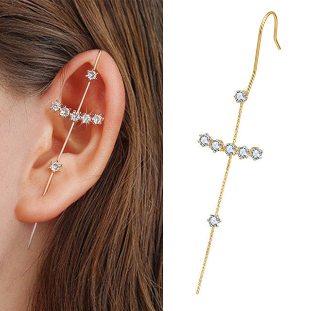 Crystal Charm Hook Ear Climber Earrings