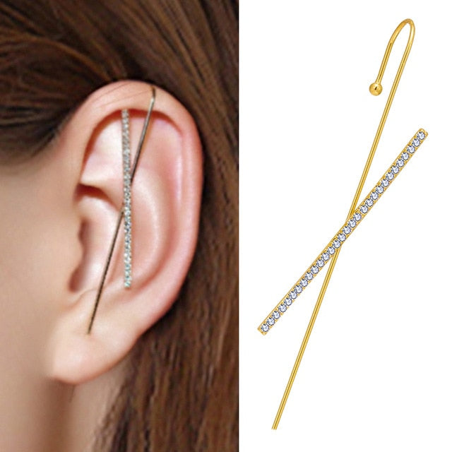 Crystal Charm Hook Ear Climber Earrings