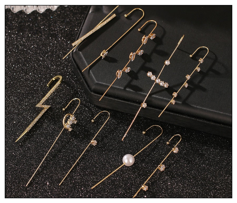 Crystal Charm Hook Ear Climber Earrings