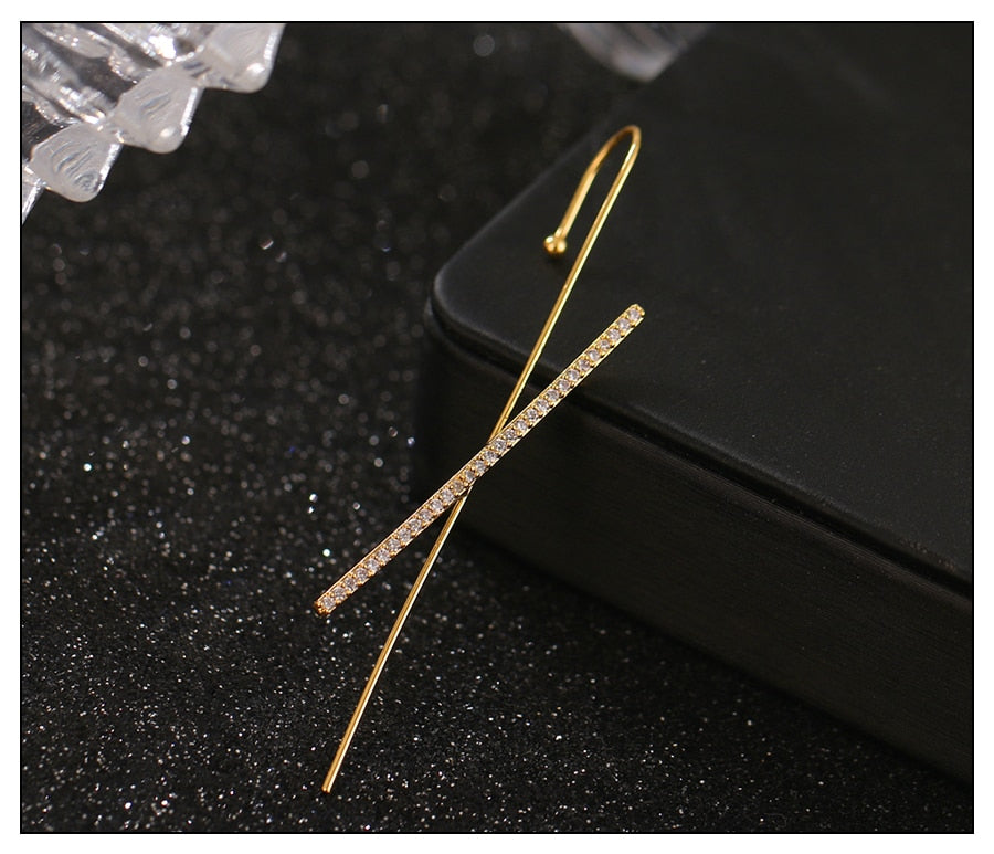 Crystal Charm Hook Ear Climber Earrings
