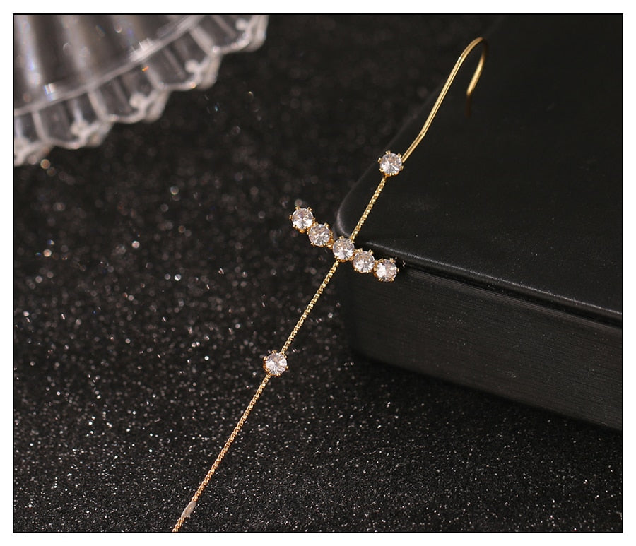 Crystal Charm Hook Ear Climber Earrings