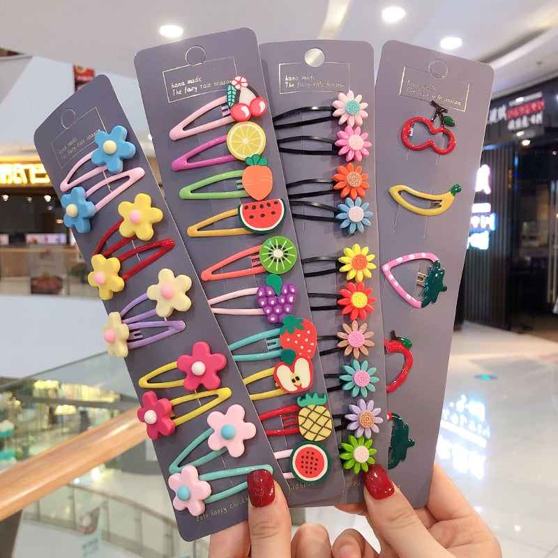 Girls Cute Cartoon Fruit Hairpins: 10 - 15 Piece Sets