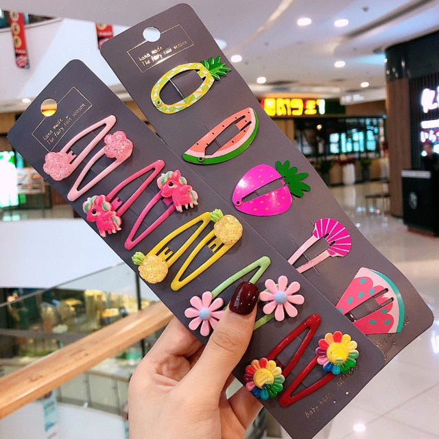Girls Cute Cartoon Fruit Hairpins: 10 - 15 Piece Sets