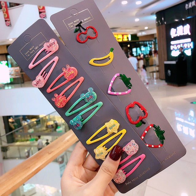 Girls Cute Cartoon Fruit Hairpins: 10 - 15 Piece Sets