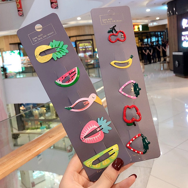 Girls Cute Cartoon Fruit Hairpins: 10 - 15 Piece Sets
