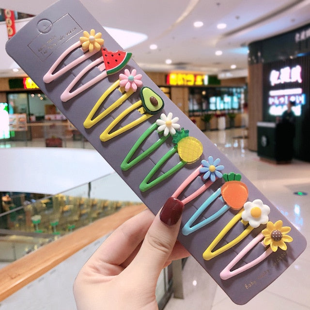 Girls Cute Cartoon Fruit Hairpins: 10 - 15 Piece Sets