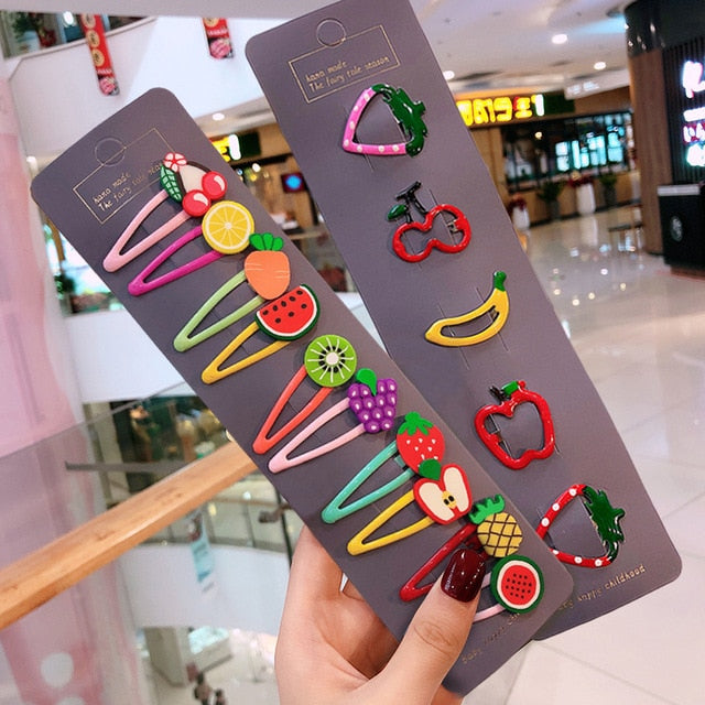 Girls Cute Cartoon Fruit Hairpins: 10 - 15 Piece Sets