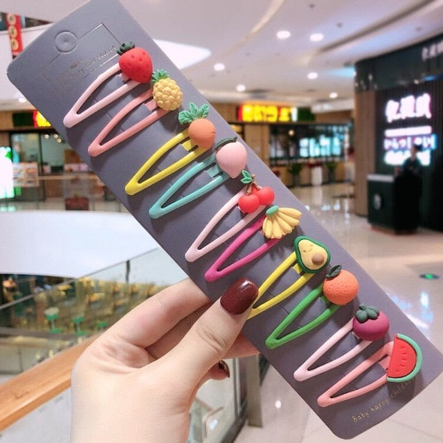 Girls Cute Cartoon Fruit Hairpins: 10 - 15 Piece Sets