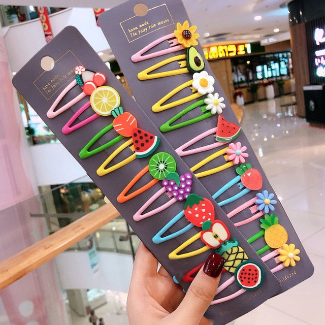 Girls Cute Cartoon Fruit Hairpins: 10 - 15 Piece Sets
