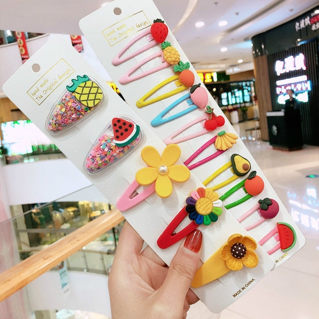 Girls Cute Cartoon Fruit Hairpins: 10 - 15 Piece Sets
